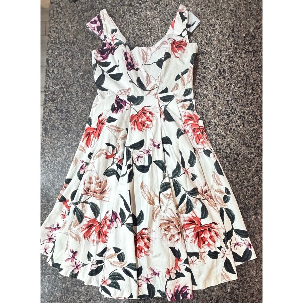 Calvin Klein Womens Floral Fit and Flare Dress White Red Pink Size 10 Sleeveless
